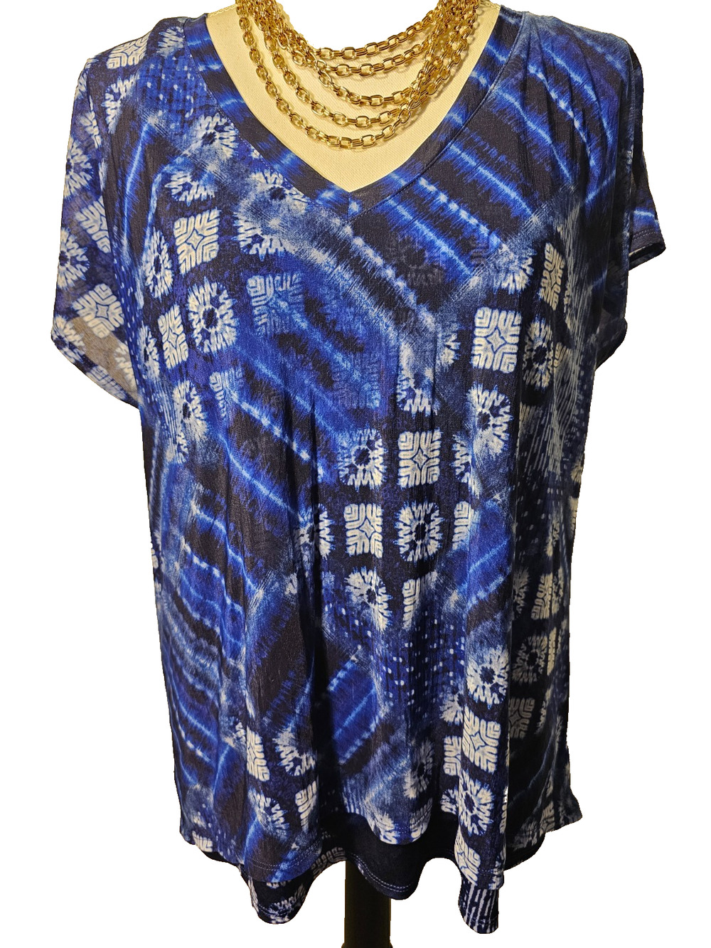 Dana Buchman Womens Blue Blouse 2 Layer Top Cap Sleeve Size XL No Wrinkle